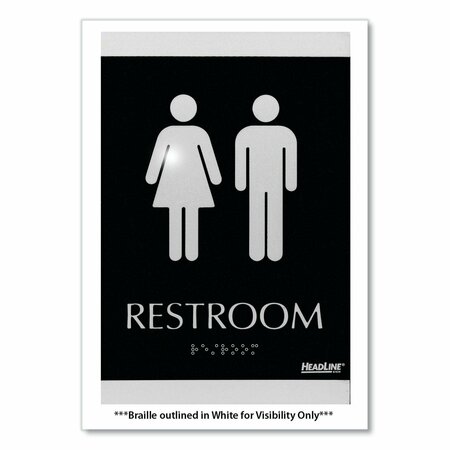 HEADLINE SIGN Century Series Office Sign, Men/Women Restroom, 6 x 9, Black/Silver 4249